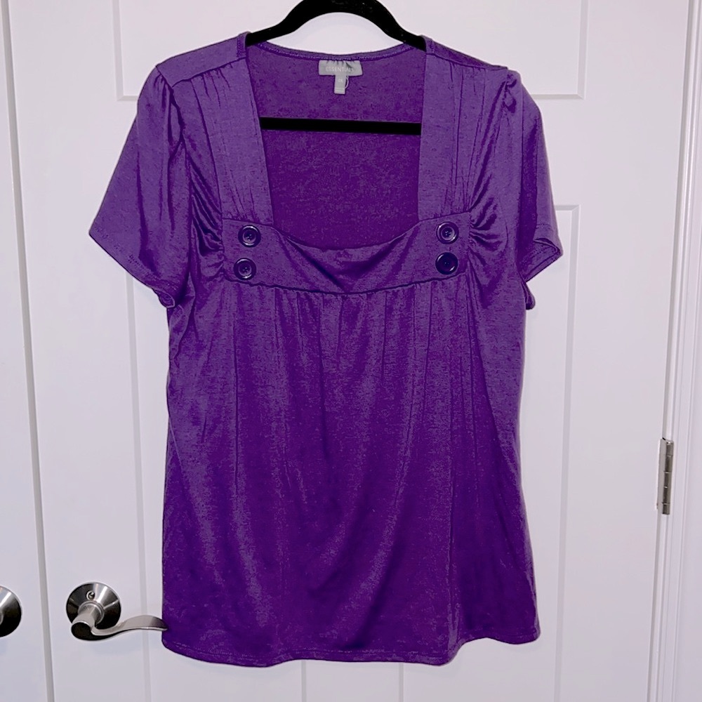 Purple Button Detail Short Sleeve